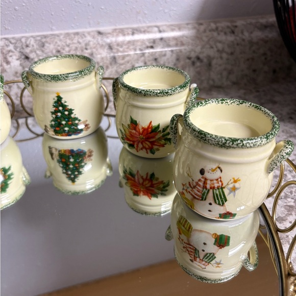 6 pc Ceramic/Porcelain Christmas Poinsettia Milk Jug Tealight Candle Holders - Picture 3 of 15
